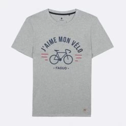 T-shirt Col Rond Gris Chiné J'aime Mon Vélo