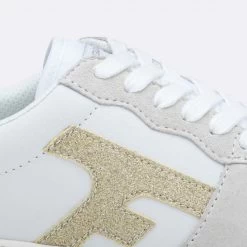 Baskets Blanche & Dorée -Urbain Soldes prod 23613 hazel baskets cuir textile blanc dore 687x687 c