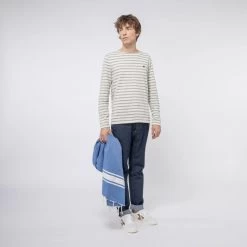 Mariniere écrue & Vert D'eau -Urbain Soldes prod 23848 aubrac t shirt coton coton recycle ecru vert 687x687 c