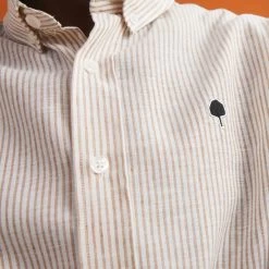 Chemise Manche Longue Beige Rayé Camel -Urbain Soldes prod 26818 ivoy chemise coton lin beige marron 687x687 c