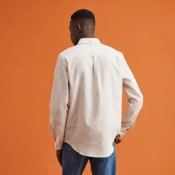 Chemise Manche Longue Beige Rayé Camel -Urbain Soldes prod 26819 ivoy chemise coton lin beige marron 687x687 c