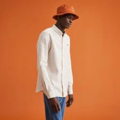 Chemise Manche Longue Beige Rayé Camel -Urbain Soldes prod 26820 ivoy chemise coton lin beige marron 687x687 c