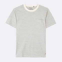 T-shirt Col Rond écru Rayé Bleu