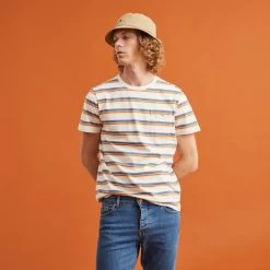 T-shirt Col Rond écru Rayé Marron -Urbain Soldes prod 26980 olonne t shirt coton coton recycle ecru multicouleurs 687x687 c