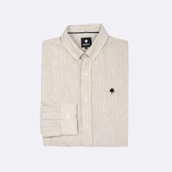 Chemise Manche Longue Beige Rayé Camel -Urbain Soldes prod 27173 ivoy chemise coton lin beige marron 687x687 c