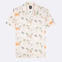 Chemise Manches Courtes écrue Imprimé Surfeur