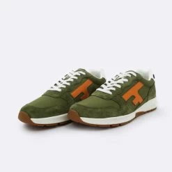 Runnings Kaki & Orange -Urbain Soldes prod 27450 runnings kaki orange polyester recycle suede olive 687x687 c