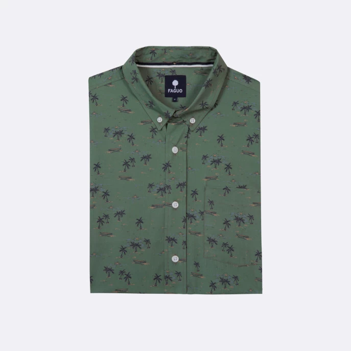 Chemise Manches Courtes Kaki Motifs Palmier 5 Chemise Manches Courtes Kaki Motifs Palmier – Image 3