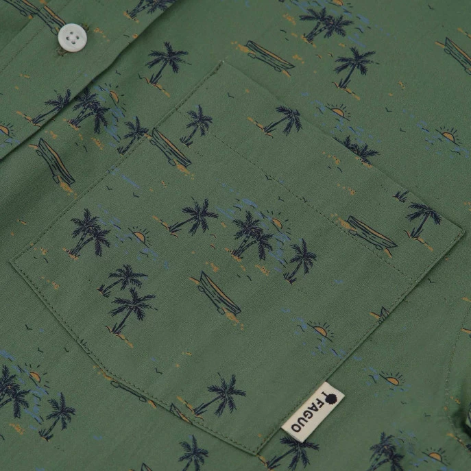 Chemise Manches Courtes Kaki Motifs Palmier 6 Chemise Manches Courtes Kaki Motifs Palmier – Image 4