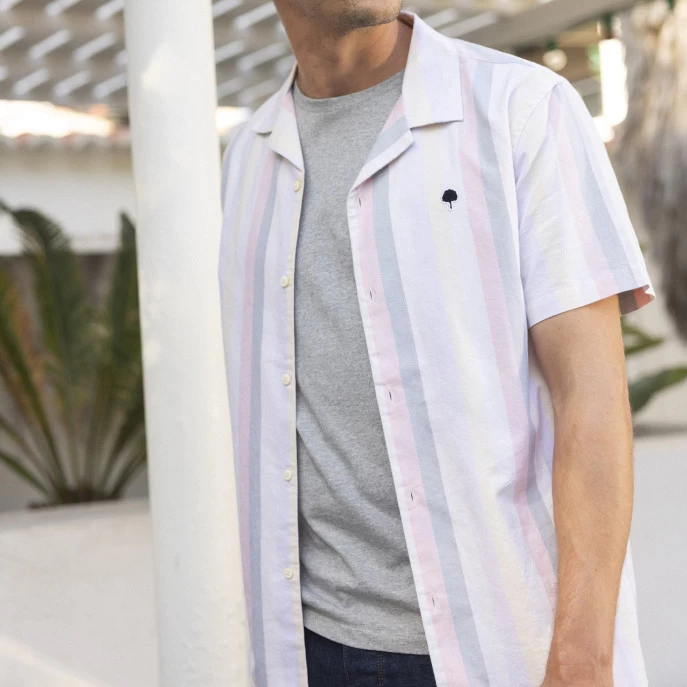 Chemise Manches Courtes à Rayures Multicolores Pastel 6 Chemise Manches Courtes à Rayures Multicolores Pastel – Image 4