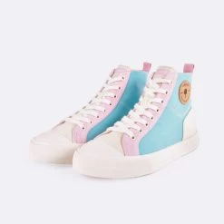 Tennis Bleue & Rose Vegan -Urbain Soldes prod 33332 nutmeg tennis coton recycle liege ecru rose bleu 687x687 c