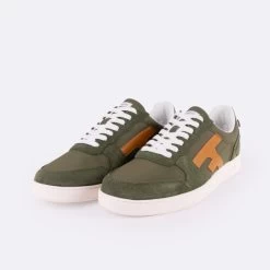 Baskets Kaki & Orange -Urbain Soldes prod 33617 hazel baskets cuir vert orange 687x687 c